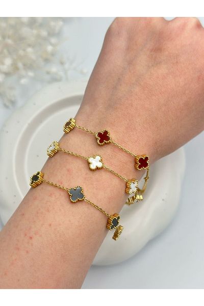 MyladyAccessoriess سوار فولاذي ملون - صف البرسيم وتفاصيل - أحمر