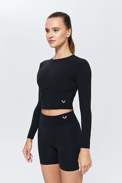 bilcee Women's Black Soft Brushed Sports Crop Body 9844