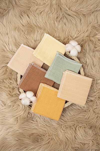 LUCKKA 6'lı Müslin Ağız Mendili , Ter Bezi Çift Kat Dikimli - 20x20 - Zt0011