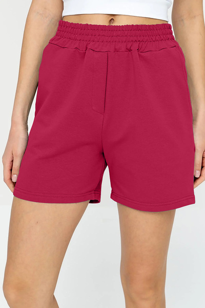 bilcee Quicktime Women's Dark Viola High Waist Cotton Pocketed Elastic Waistband Sports Shorts 7006