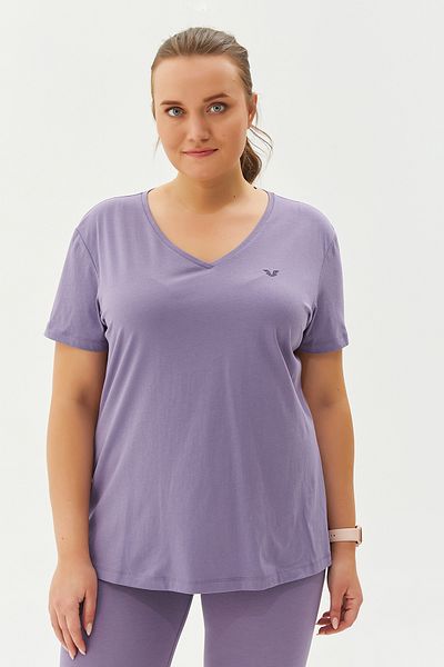 bilcee Tricou mov pentru femei, cu decolteu în V, 100% bumbac 8758