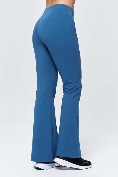 bilcee Women's Dark Blue High Waist Flare Cotton Trousers 9911