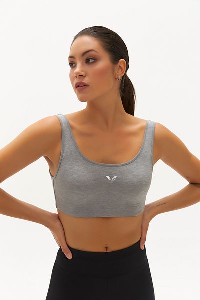 bilcee Sutien sport pentru femei, gri din bumbac organic, cu susținere pentru sport și ocazional, sutien sport 0148