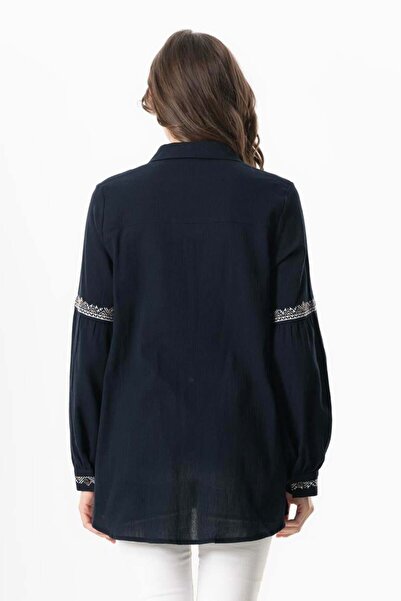 Eliş Şile Bezi Блакитна вишивка на довгих рукавах, літня сорочка з шилевої тканини