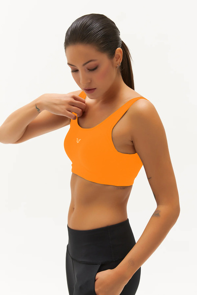 bilcee Orange Lycra - Padded Crop Women's Sports Bra 0819