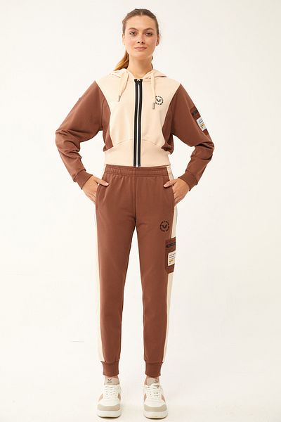 bilcee Cream Cotton Fashion Women's Tracksuit Set - 1529