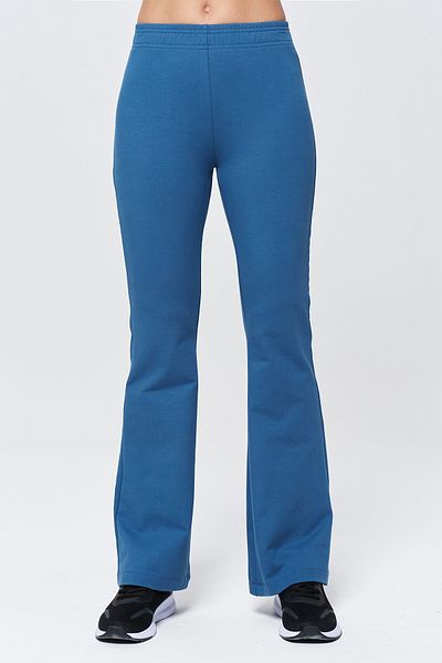 bilcee Women's Dark Blue High Waist Flare Cotton Trousers 9911