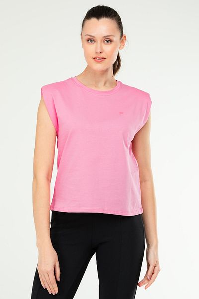 speedlife Tricou roz supradimensionat, fără mâneci, cu decolteu rotund, pentru femei - 100% bumbac SF0758