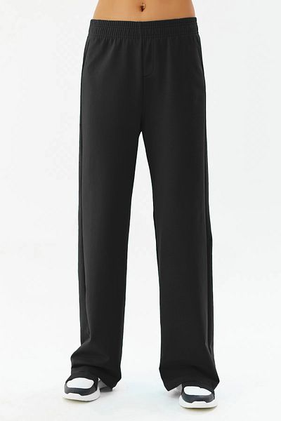 bilcee Pantaloni de sport negri cu buzunare late pentru femei Peak 7018
