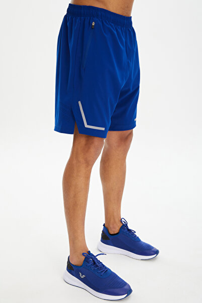 bilcee Erkek Saks Mavi Yırtmaç Paça Fermuar Cepli İnce Dokuma Kumaşlı Antrenman Şort 0699
