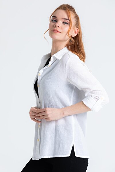 Eliş Şile Bezi Μακρυμάνικο Voile Avşar Καλοκαιρινό Πουκάμισο Λευκό Byz