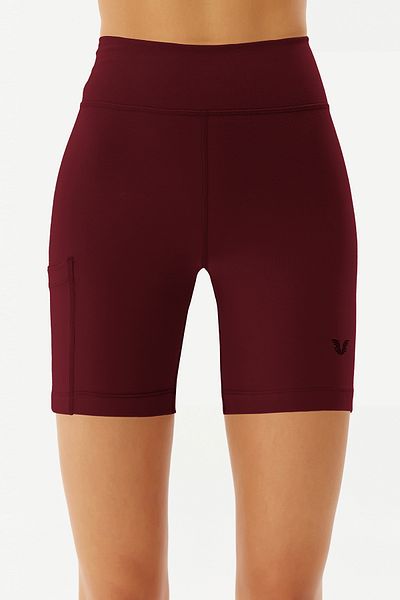 bilcee Pantaloni scurți motociclist pentru femei, din bumbac organic, cu talie înaltă, roșu Claret - Jambiere sport scurte 0114