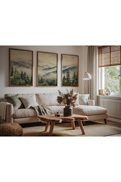 ARTCASTLE Set de 3 tablouri cu ramă din lemn Mountain