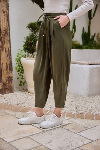 LOCCO Women's Elastic Waist Carrot Pants Khaki Green