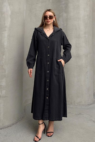Olcay Denim-Mütze mit Kapuze und Knopfdetail ANTHRAZIT 6711