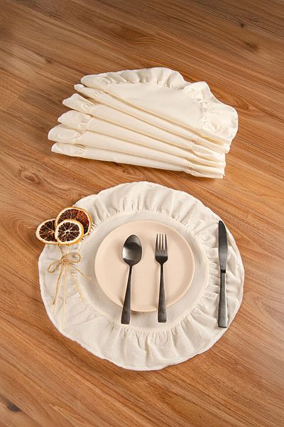 Elvya Linen |   4-Piece Ruffled Round Placemat 40 cm - Ztasy4