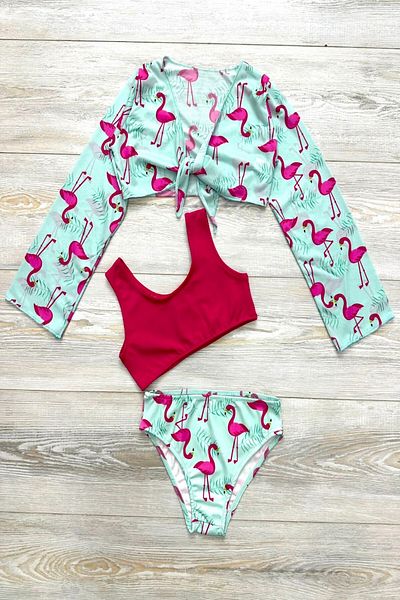 DeKuBaby Set de bikini pentru fete, mini pareo, 3 piese, sezon nou