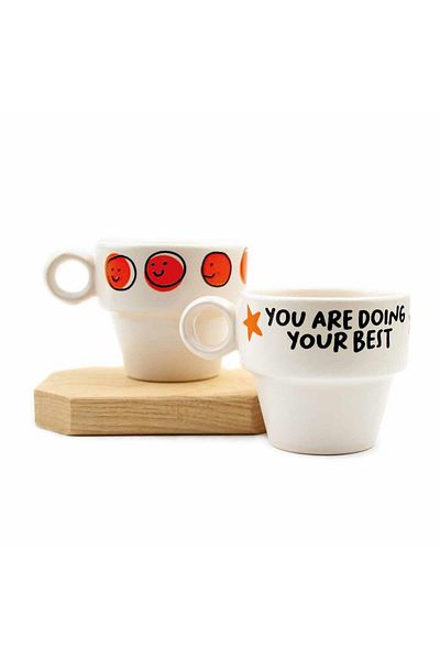 PALTO TASARIM Set of 2 Espresso Cups - Gift Ceramic Cup."You're Doing Your Best & Keep It Up!"