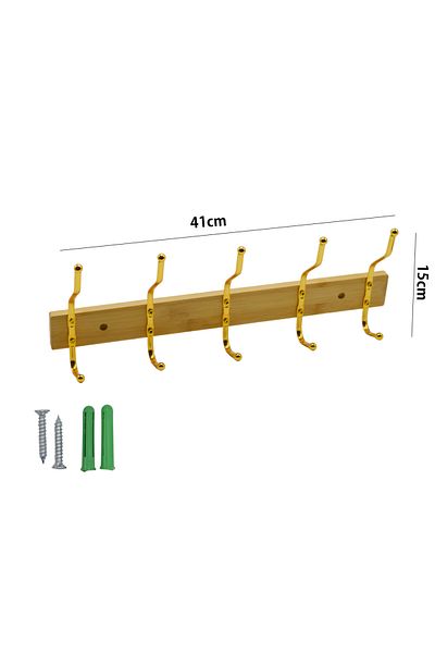 Generic Wooden wall clothes hanger with screws for hanging 5 hooks
