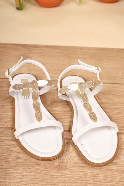 Birikon Gold Buckle Sandals White