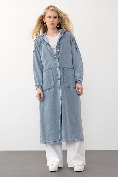 Olcay Denim-Mütze mit Kapuze und Knopfdetail BLAU 6711