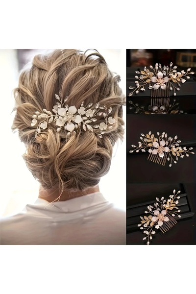 GlassySKY إكسسوارات شعر أنيقة من حجر اللؤلؤ والزهور لعيد الميلاد/الحفلة/الخطو...