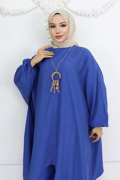benguen Long Tunic Loose Double Suit Saks Blue Model 4765