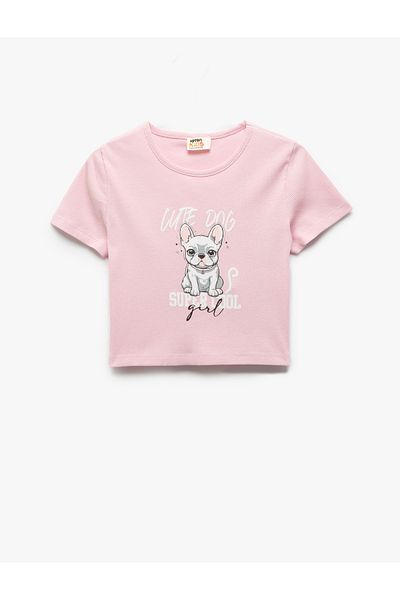 Koton Dog Printed Cotton Crew Neck Short Sleeve T-Shirt