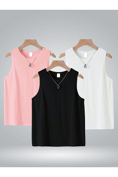 GLOWES Children's Unisex Sleeveless 3 Pack Undershirt Tshirt