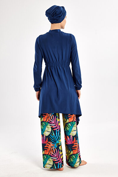 Adasea Lycra Loose Leg Full Closed Hijab Μαγιό Bloom 1119 Light Navy Blue