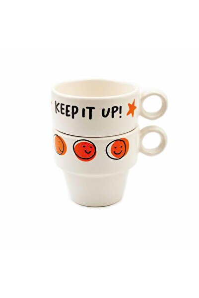 PALTO TASARIM Set of 2 Espresso Cups - Gift Ceramic Cup."You're Doing Your Best & Keep It Up!"