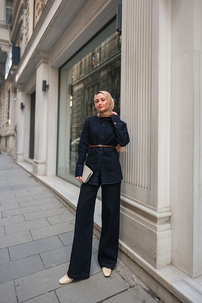 LOCCO Set jachetă de jeans căptușită pentru femei, albastru închis