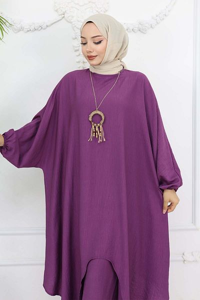 benguen Purple 4765 Long Tunic Loose Double Suit
