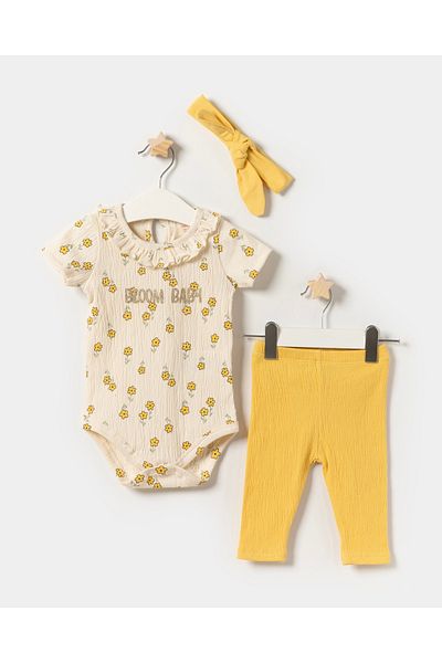 Minipodyum Baby Girl Knitted Muslin Bandana Tights Summer 3-Piece Set