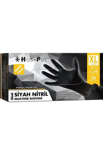 Has-Pet Haspet Extra Thick Black Nitrile Powder Free Exam Gloves Xlarge 50Pcs