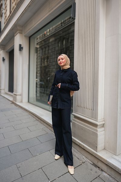 LOCCO Set jachetă de jeans căptușită pentru femei, albastru închis