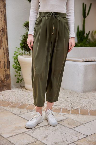LOCCO Women's Elastic Waist Carrot Pants Khaki Green