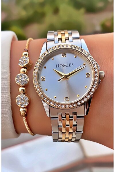 Homies Brand Yellow Silver Color Waterproof Women's Wristwatch - With Bracelet Gift