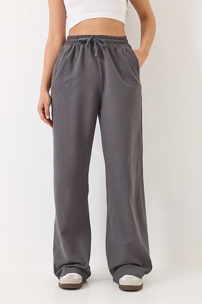 Bianco Lucci Damen Palazzo-Hose aus Leinen mit elastischem Bund und Taschendetail R-6711 60283038