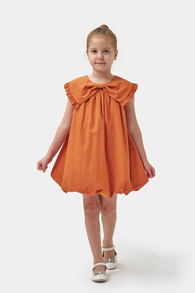 Minipodyum Rochie de vară cu balon țesut pentru fetiță, cu guler cu fundă