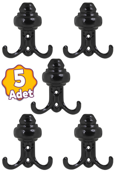 Badem10 (5 ADET) Metal Siyah Portmanto Mobilya Vestiyer Duvar Dolap Elbise Kı...