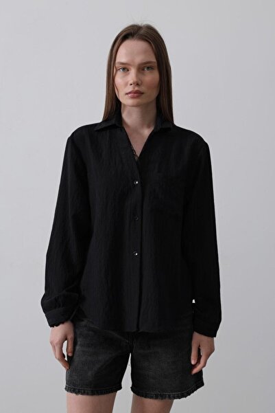 Modayakamoz Cămașă cu guler și mâneci din dantelă - neagră