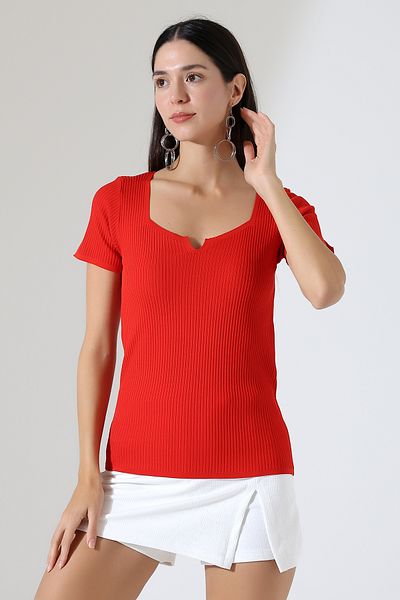 Devinka Women's Square Neck Trend Knitwear T-Shirt