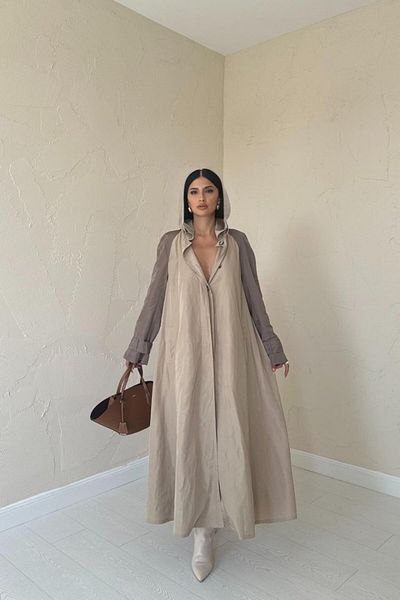 Modayakamoz Tan Hooded Long Trench Coat