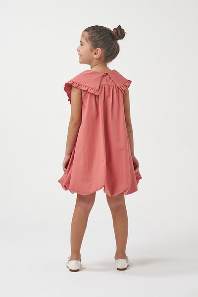 Minipodyum Rochie de vară cu balon țesut pentru fetiță, cu guler cu fundă
