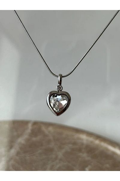 Reorah Collection Zircon Stone Steel White Heart Necklace