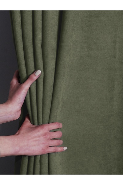 FAVOLLİ Velvet Textured Island Tea Color Pleated Island Background Curtain