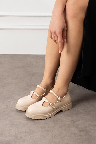 ShoeTek Pantofi cu cataramă pentru damă İnga - Cema - Piele lacuită bej