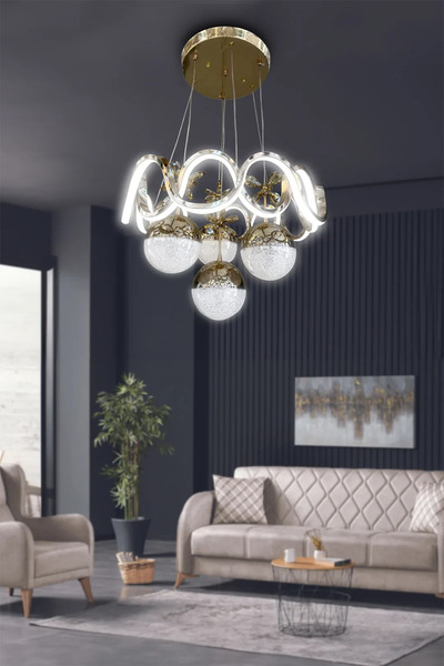 RSCOLLECTIONS Sefa 4 Toplu Modern Sarkıt Led Avize - 3 Renk Kumandasız Gold