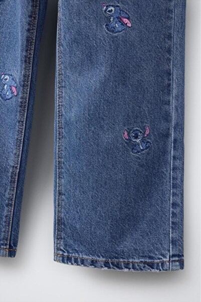 GAistKids Kız Çocuk Stitch İşlemeli Kot Pantolon